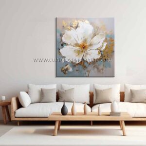 cuadros decorativos modernos para sala flor blanca pintado a mano en medida de 100x100cm.