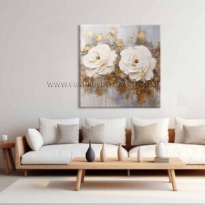 cuadros decorativos modernos para sala rosas blancas pintado a mano en medida de 100x100cm.