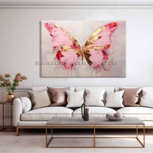 cuadros decorativos modernos para sala mariposa rosa pintado a mano en medida de 120x80cm.