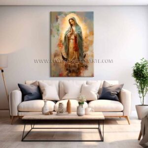 cuadros decorativos modernos para sala Virgen de Guadalupe pintado a mano en medida de 120x80cm.