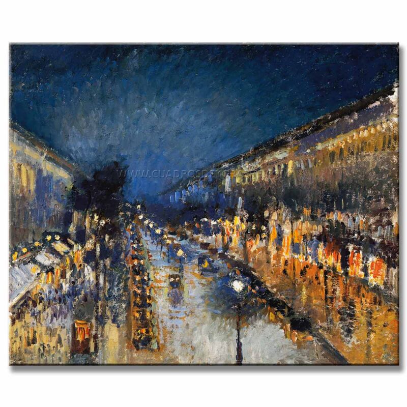 Boulevard Montmartre de noche de Camille Pissarro reproducción pintada a mano en óleo o acrílico en medida de 120x95cm.