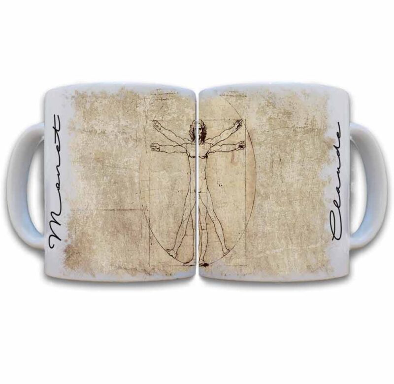 Tazas decoradas Leonardo da Vinci el hombre del vitruvio taza de 11 oz. impresos en sublimación.