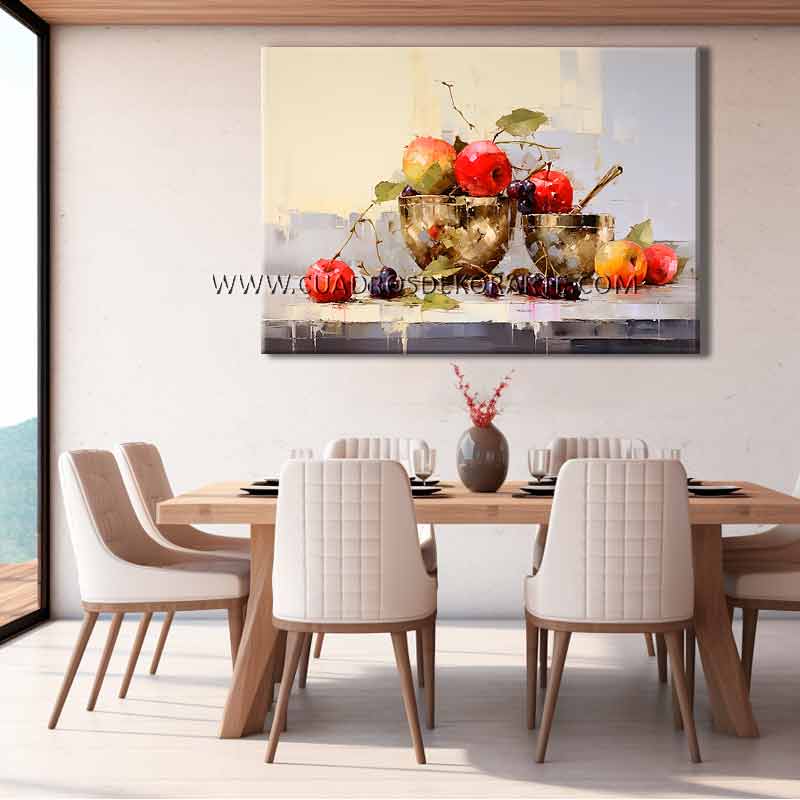 bodegón de frutas para cocina o comedor pintado a mano en medida de 120x80cm.