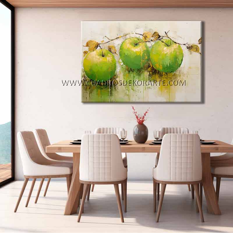 cuadros decorativos para comedor de manzanas verdes pintado a mano en medida de 120x80cm.