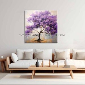 cuadros decorativos modernos para sala jacaranda pintado a mano en medida de 100x100cm.