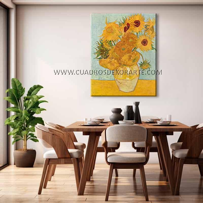 cuadros decorativos para comedor Los Girasoles Van Gogh pintado a mano en medida de 120x95cm.