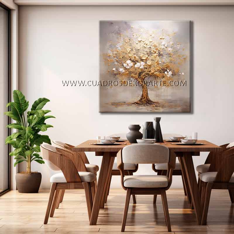 cuadros decorativos para comedor árbol de la abundancia pintado a mano en medida de 100x100cm.