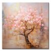 Pintura Árbol de Cerezo para Sala o Comedor representa un árbol de cerezo en colores rosa, azul y dorado pintado a mano en medida de 100x100cm.