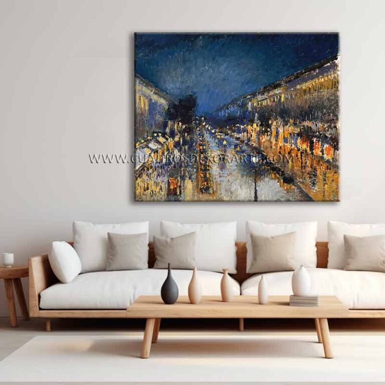 cuadros decorativos para sala Boulevard Montmartre de Noche Camille Pissarro pintado a mano en medida de 120x95cm.