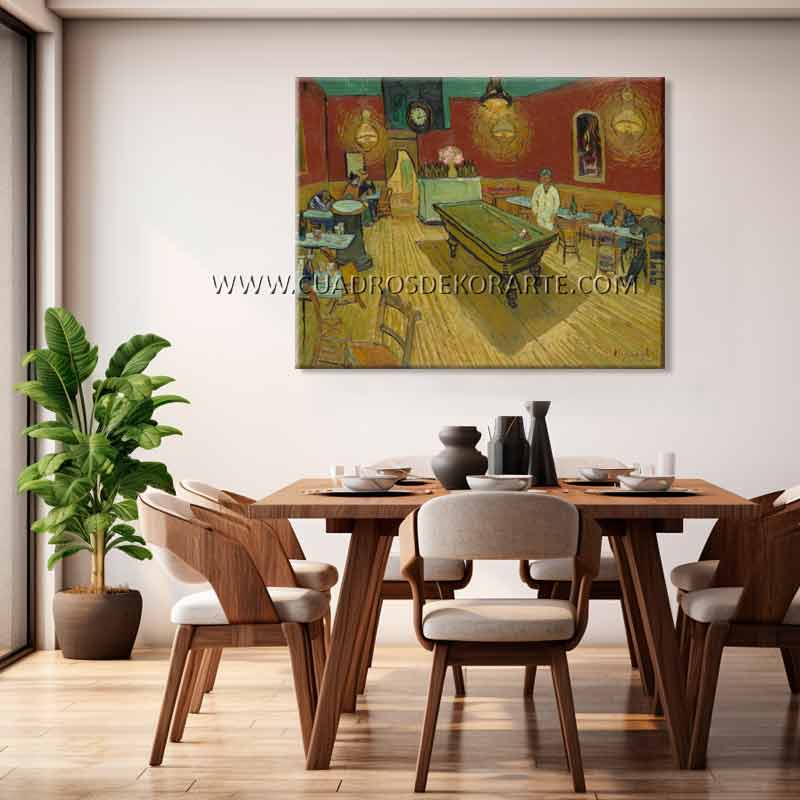 cuadro para comedor el café de noche van Gogh pintado a mano con pincel y espátula en medida de 120x95cm.