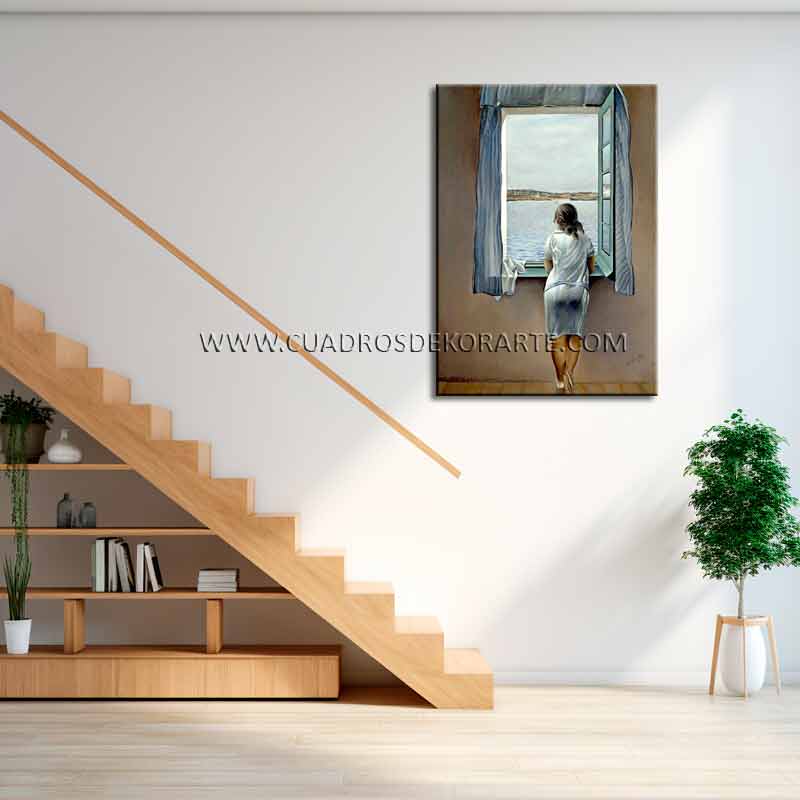 cuadros decorativos para escaleras Muchacha en la Ventana Salvador Dalí pintado a mano en medida de 120x80cm.