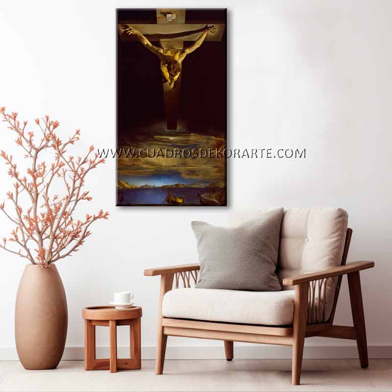 cuadros decorativos para sala Cristo de San Juan de la cruz Dalí pintado a mano en medida de 140x80cm.