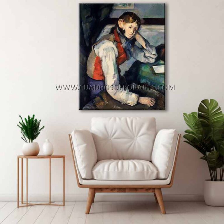 cuadros decorativos para sala el niño del chaleco rojo Paul Cézanne pintado a mano en medida de 120x95cm.