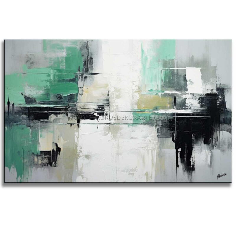 pintura abstracta olivo en medida de 120x80cm. pintado a mano en acrílico con relieve táctil en colores verde, blanco, gris y negro