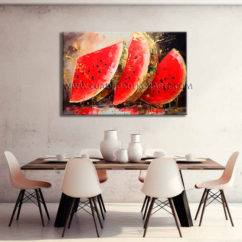 pintura moderna de sandías para comedor pintado a mano en medida de 120x80cm.