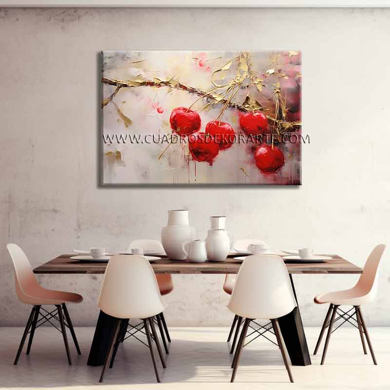 pintura moderna de cerezas para comedor pintado a mano en medida de 120x80cm.