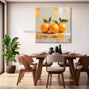 pinturas modernas para comedor naranjas pintado a mano en medida de 100x100cm.