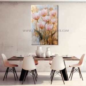 cuadros para comedor pinturas de tulipanes pintado a mano con pincel y espátula en medida de 120x80cm.